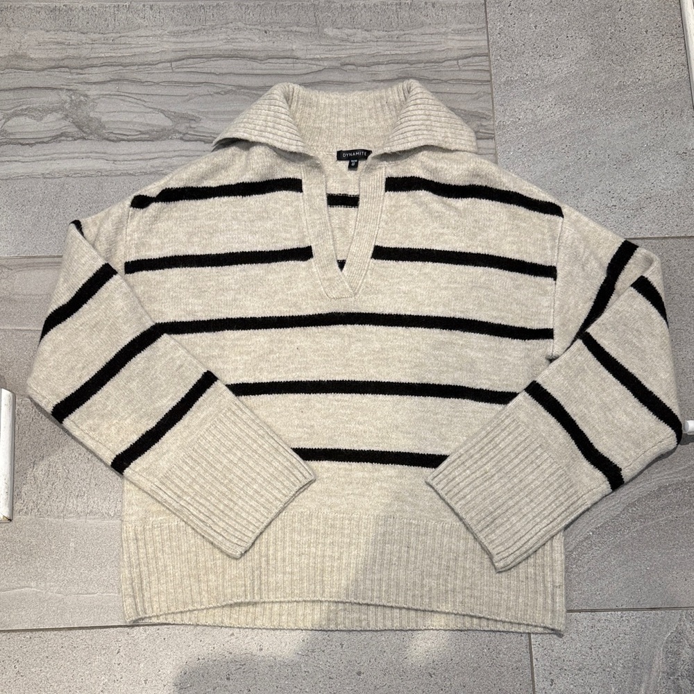 Dynamite Striped Black and Cream Sweater - Picture 4 of 10